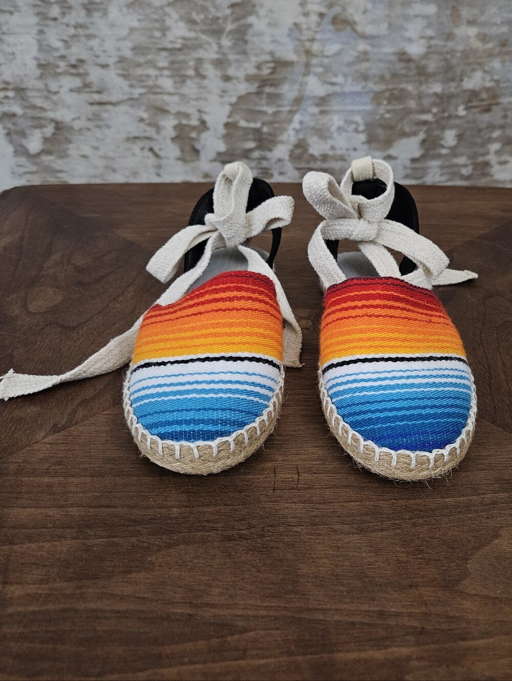 Women's Striped Espadrille Flats Shoes 7 Mexican Blanket Falsa Serape Lace Up - Picture 4 of 13